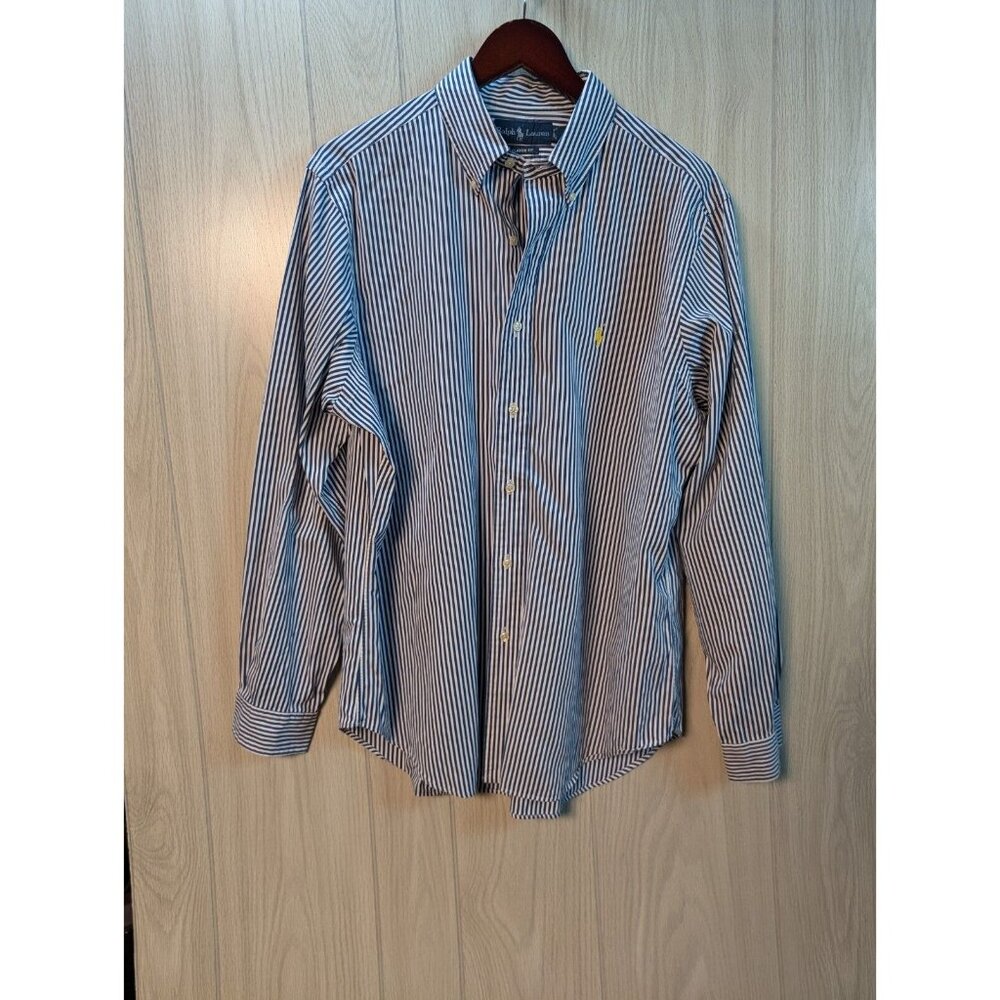 Ralph Lauren Shirt Mens Large 16.5 Button Down White Striped Long Sleeve READ